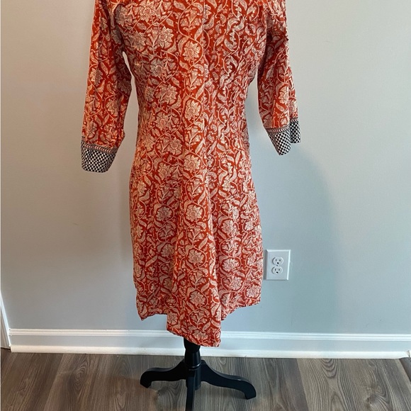 Saachi 3/4 Sleeve Burnt Orange Floral Indian Boho Dress Women’s size Large - Picture 6 of 9